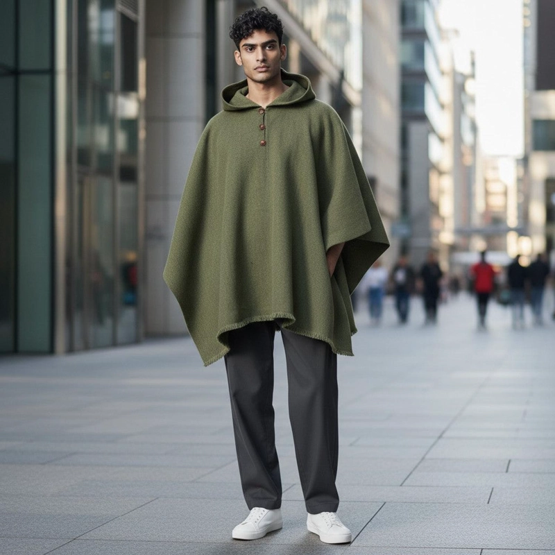 PONCHO CLASICO DE LANA PREMIUM OLKI - VERDE - 2