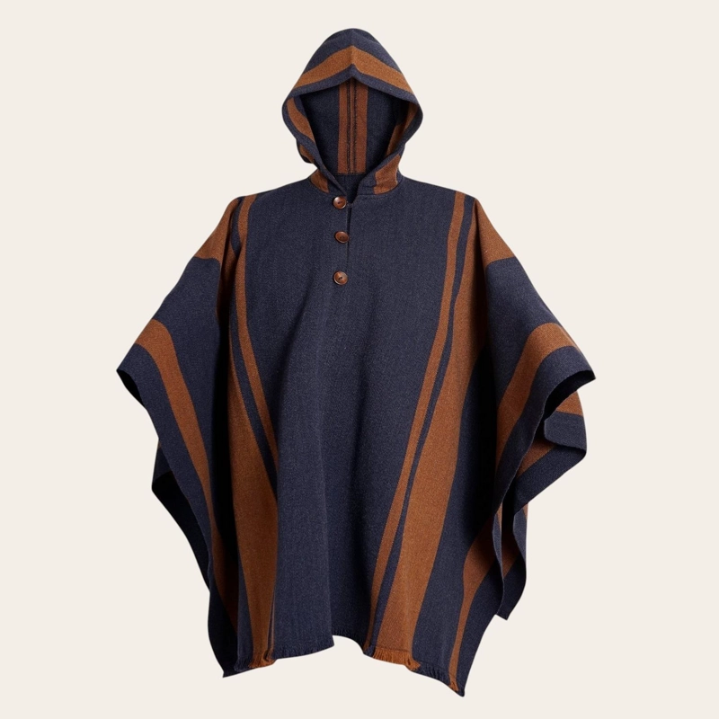 PONCHO CLASICO DE LANA PREMIUM OLKI - AZUL LISTADO - 1
