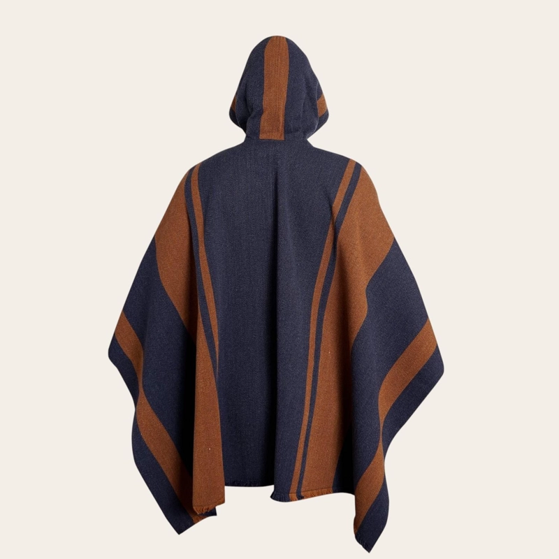 PONCHO CLASICO DE LANA PREMIUM OLKI - AZUL LISTADO - 3