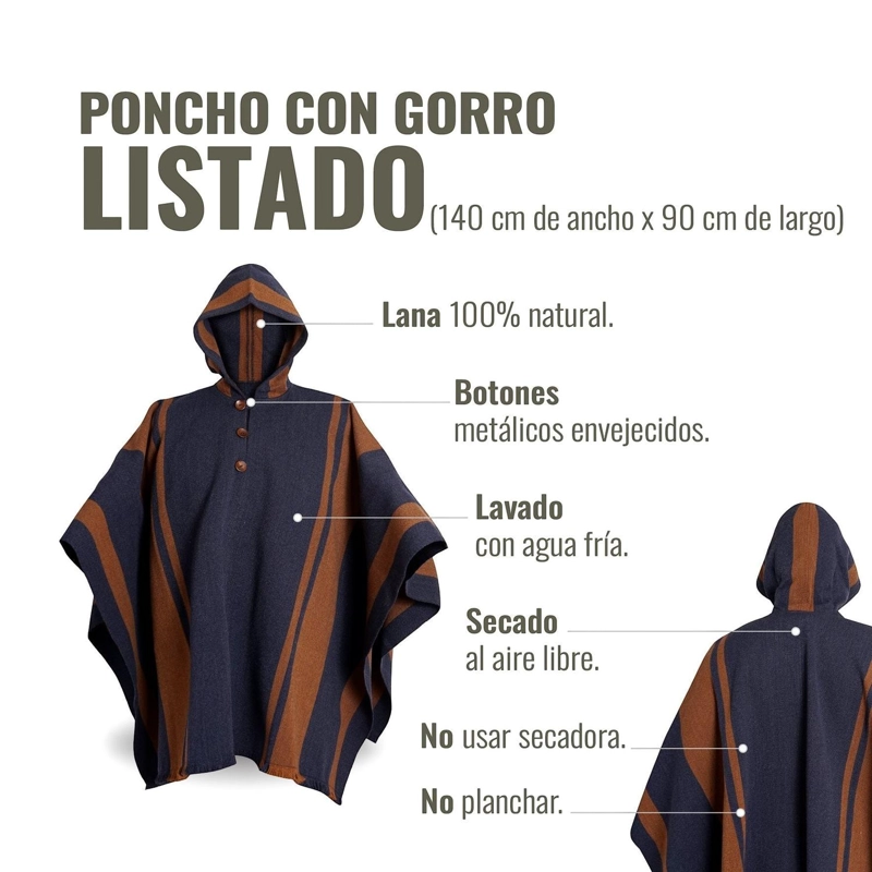 PONCHO CLASICO DE LANA PREMIUM OLKI - AZUL LISTADO - 4