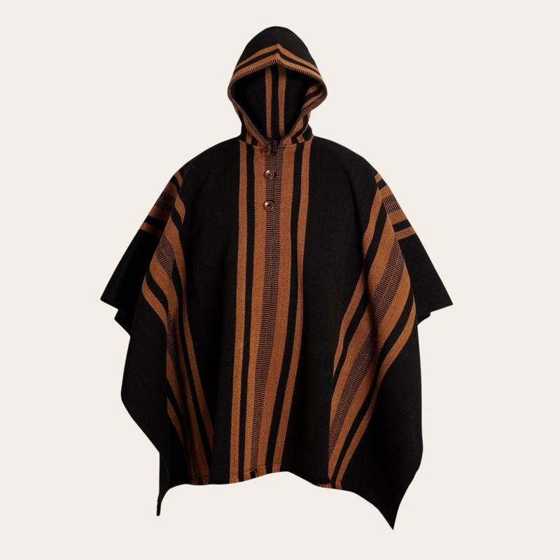 PONCHO CLASICO DE LANA PREMIUM OLKI - NEGRO LISTADO - 1