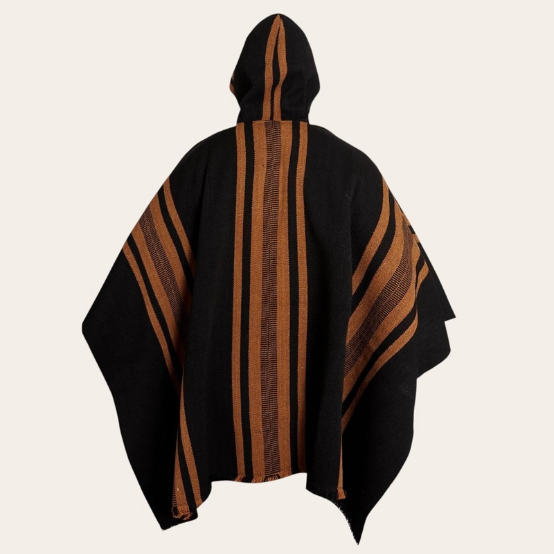 PONCHO CLASICO DE LANA PREMIUM OLKI - NEGRO LISTADO - 3
