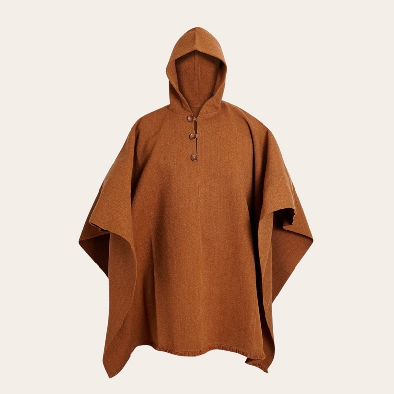 PONCHO CLASICO DE LANA PREMIUM OLKI - CAFE - 1