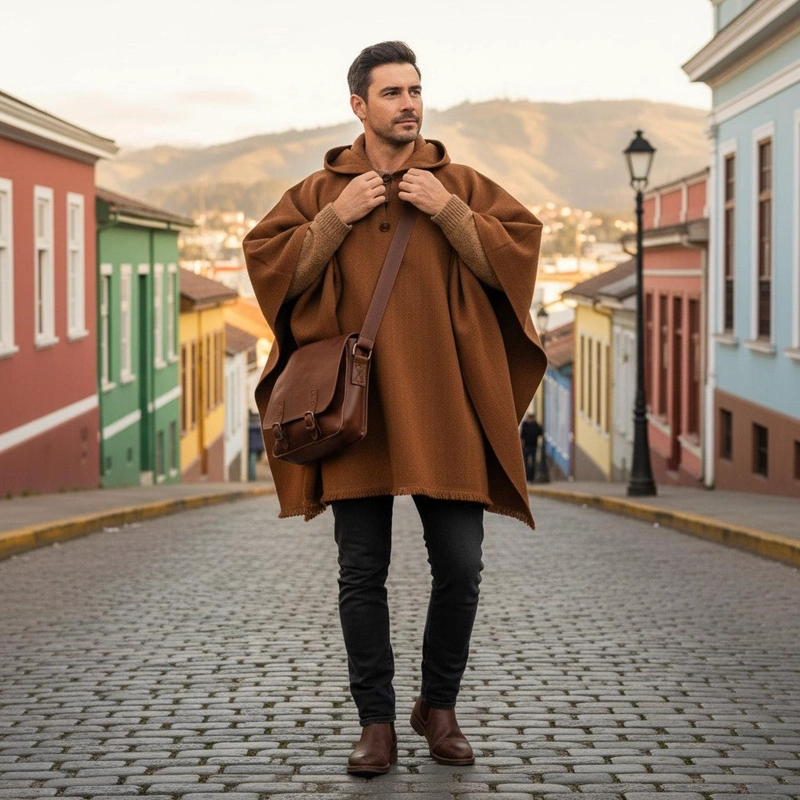 PONCHO CLASICO DE LANA PREMIUM OLKI - CAFE - 2
