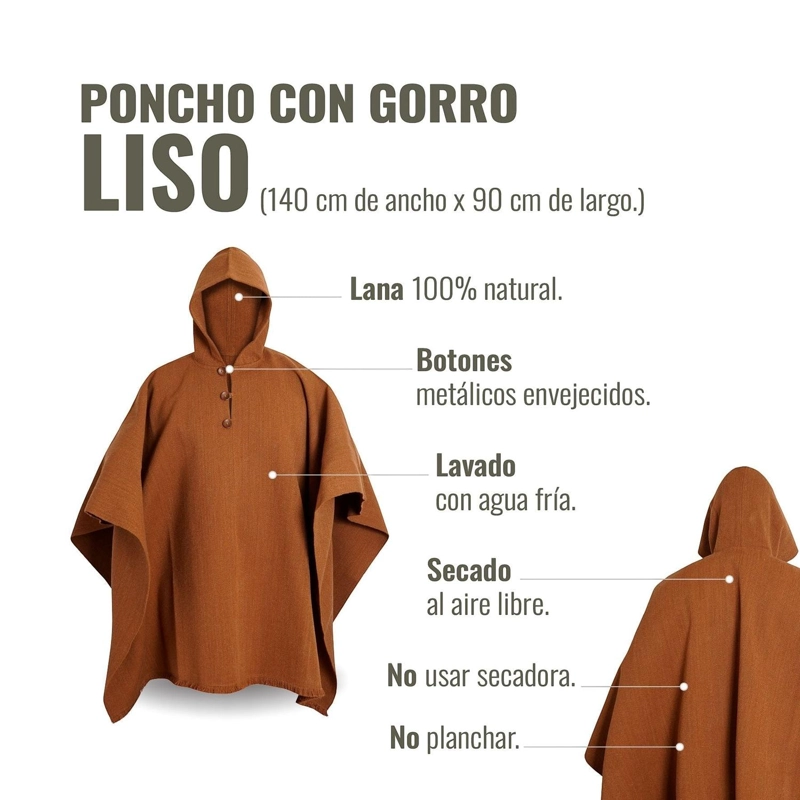 PONCHO CLASICO DE LANA PREMIUM OLKI - CAFE - 4
