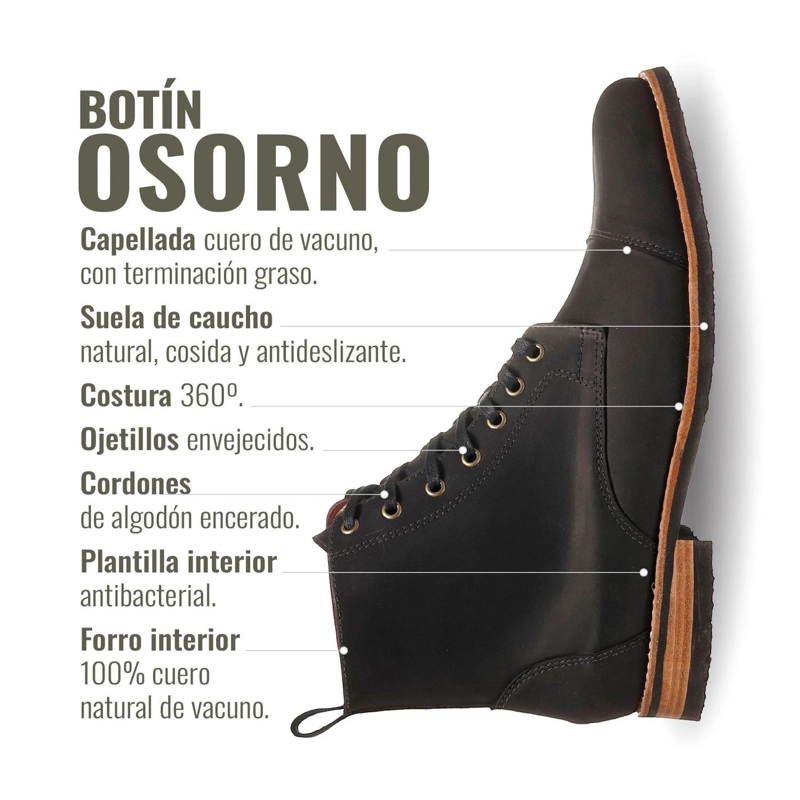 BOTIN DE CUERO CORDONES HOMBRE OSORNO OLKI - NEGRO - 8