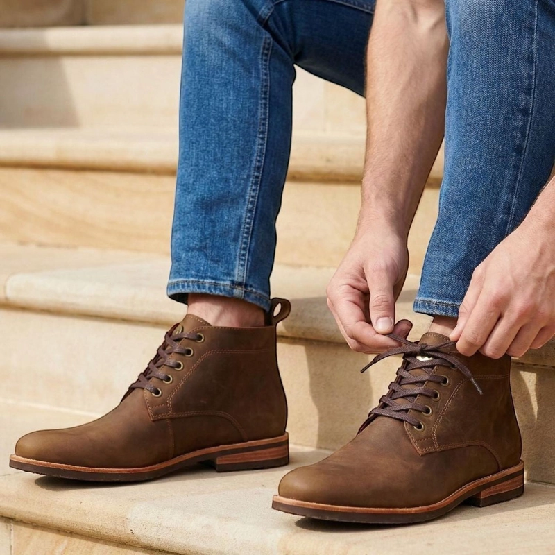 BOTIN DE CUERO CASUAL HOMBRE LLAIMA OLKI - CAFE  CAMEL - 2