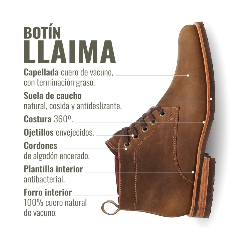 BOTIN DE CUERO CASUAL HOMBRE LLAIMA OLKI - CAFE  CAMEL - 8