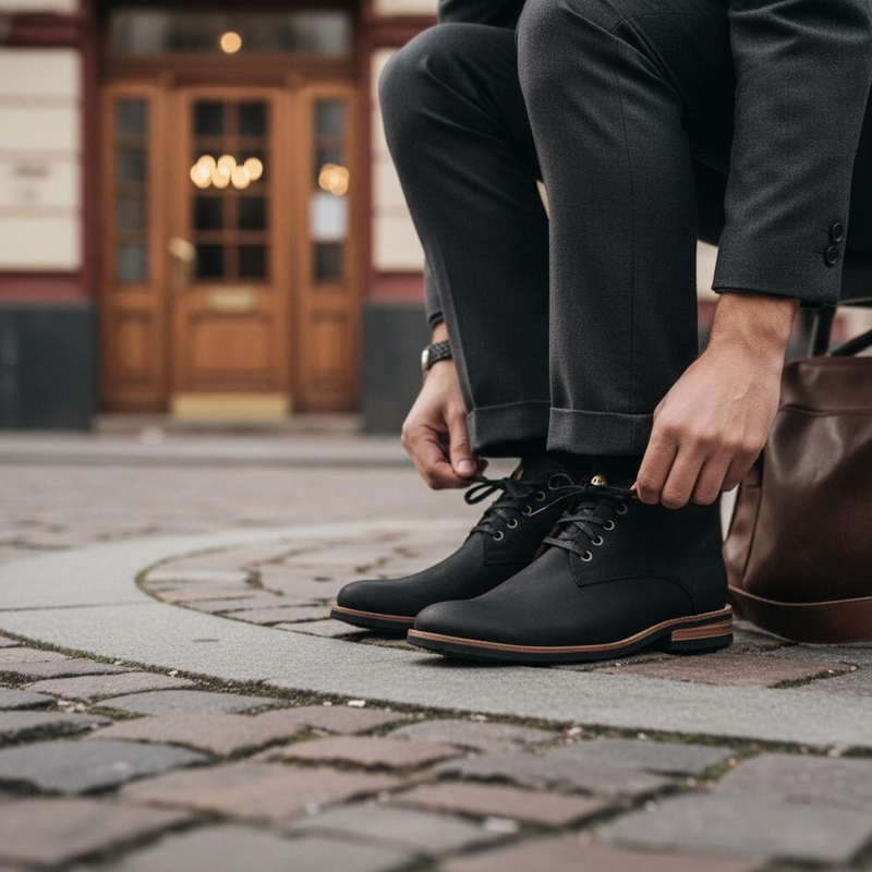BOTIN DE CUERO CASUAL HOMBRE LLAIMA OLKI - NEGRO - 2