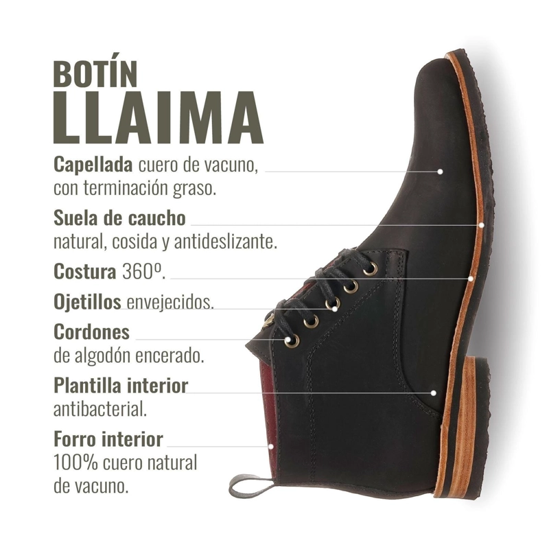 BOTIN DE CUERO CASUAL HOMBRE LLAIMA OLKI - NEGRO - 8
