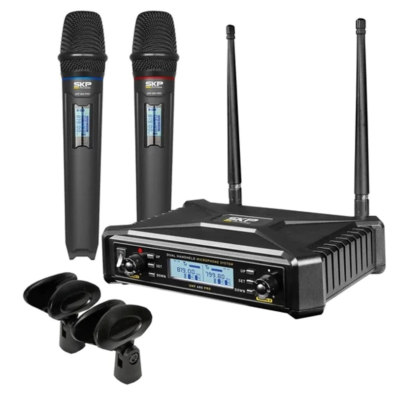 MICROFONOS INALAMBRICOS PROFESIONALES SKP UHF 600 PRO - 1
