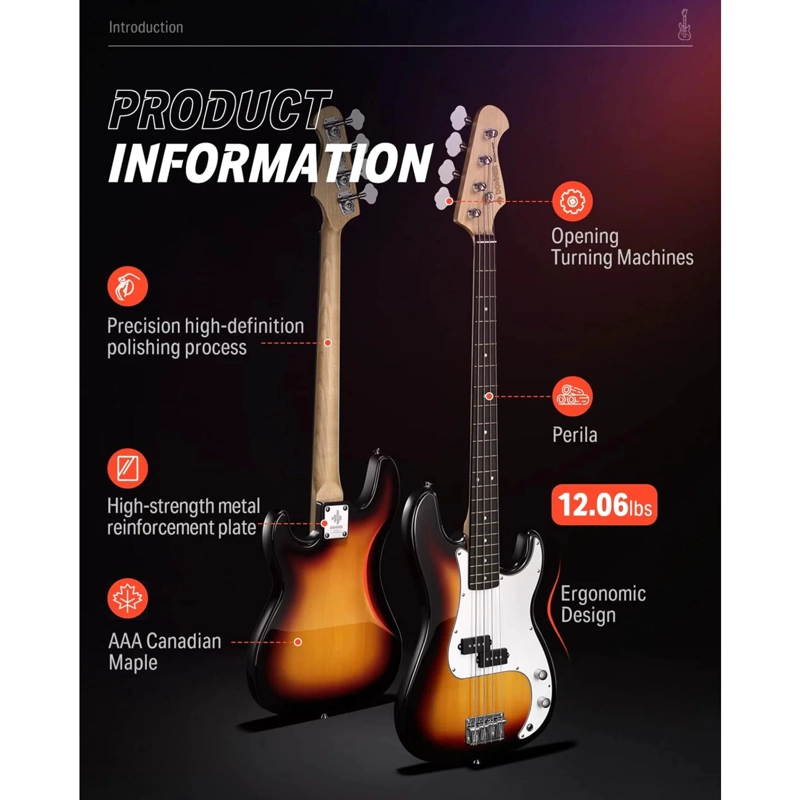 BAJO ELECTRICO 4 CUERDAS CON FUNDA DONNER DPB-510S - 2