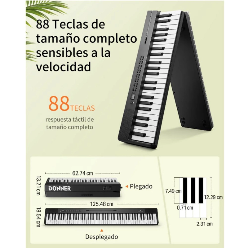 PIANO DIGITAL PLEGABLE 88 TECLAS DONNER DP-10. - 2