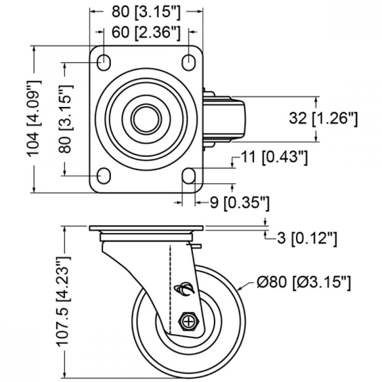 RUEDA GIRATORIA CON FRENO PENN ELCOM W0985-80 - 2