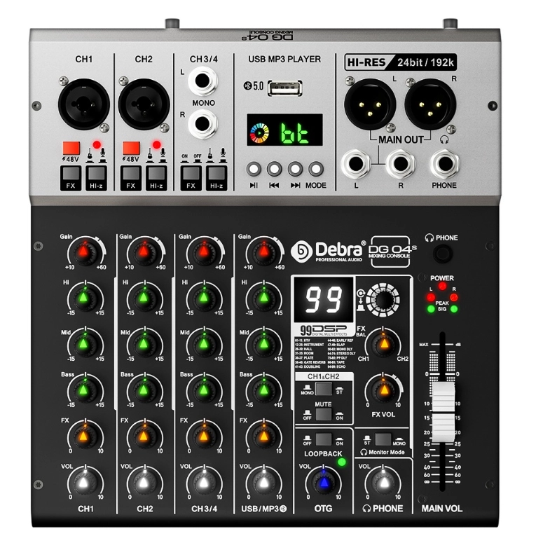 MEZCLADORA CONSOLA DE AUDIO CON TARJETA DE SONIDO DEBRA DG04S - 1