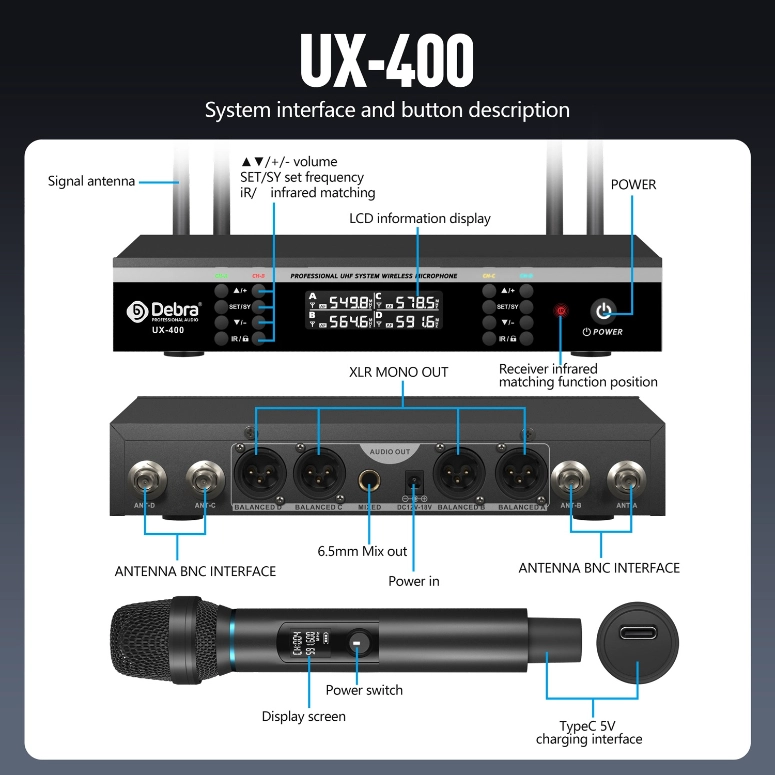 MICROFONOS INALAMBRICOS DEBRA UX-400 - 4