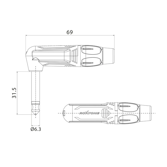 CONECTOR EN L DE PLUG 6.3MM TS ROXTONE RJ2RP-NN - 3