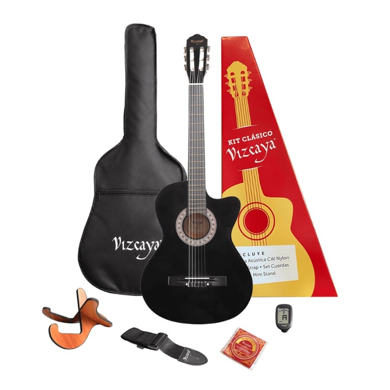 GUITARRA CLASICA CON AFINADOR, STRAP, FUNDA VIZCAYA CGP-BK - 1
