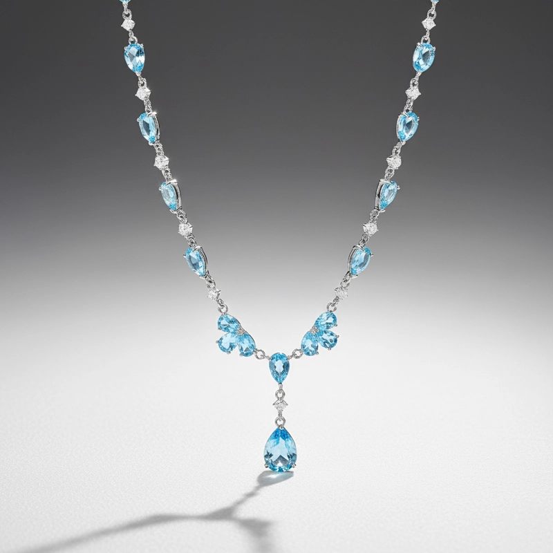 COLLAR TOPACIO AZUL NATURAL EN GOTAS. - 2