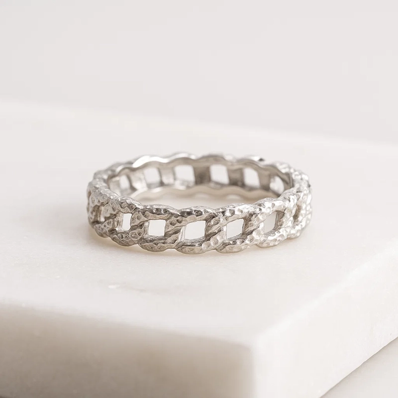ANILLO ESLABONES TEXTURIZADO PLATA 925 #16 - 2