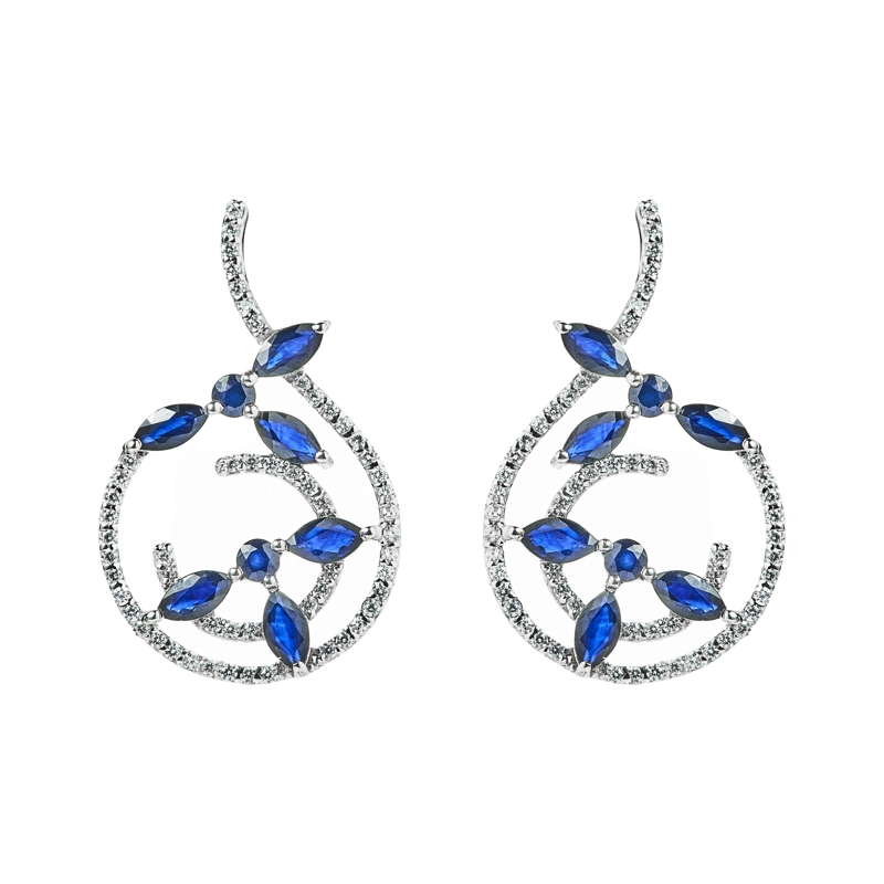 AROS DE ZAFIRO AZUL NATURAL CON DISEÑO Y CIRCONES - 1