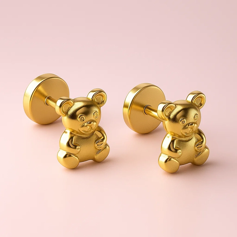 AROS OSO ORO AMARILLO 18 KT PARA RECIEN NACIDA - 2