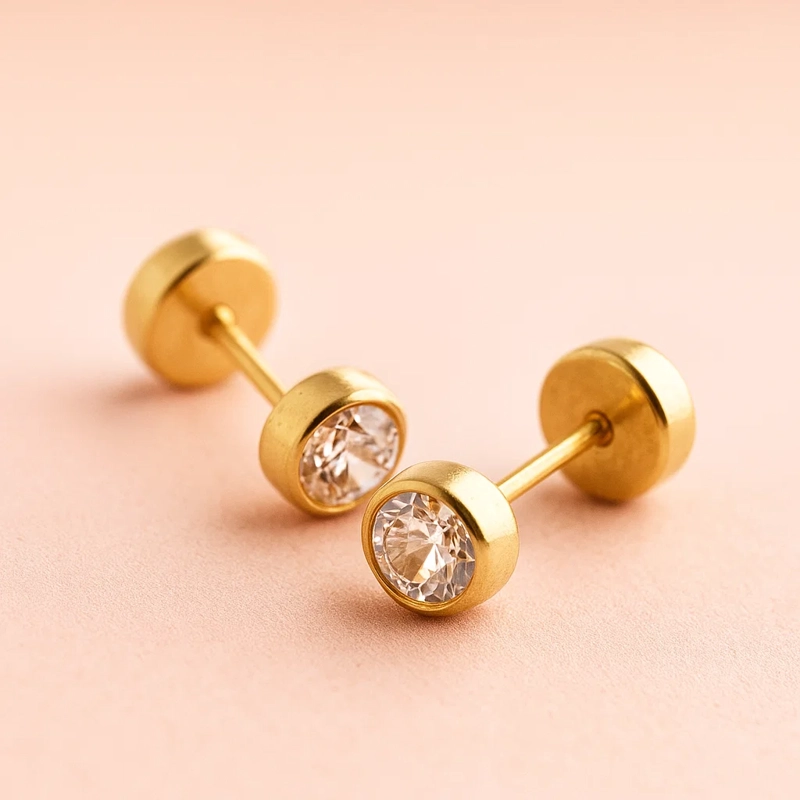 AROS BISEL RECIEN NACIDA ORO 18KT Y CIRCON - 2
