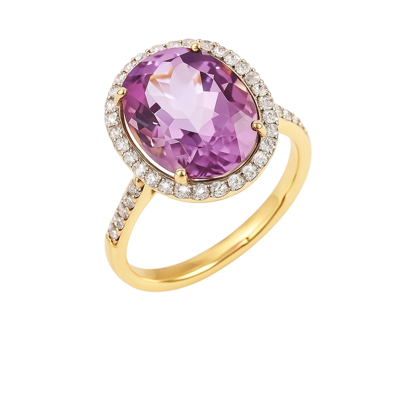 ANILLO AMATISTA Y BRILLANTES 0.45 KLTS ORO RODIO BLANCO #11 - 1