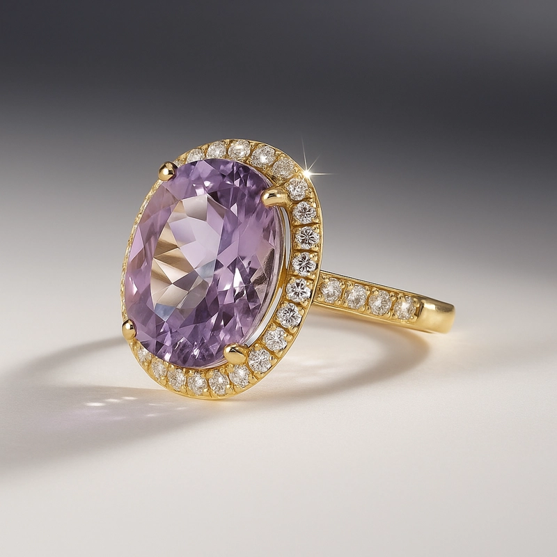 ANILLO AMATISTA Y BRILLANTES 0.45 KLTS ORO RODIO BLANCO #11 - 3