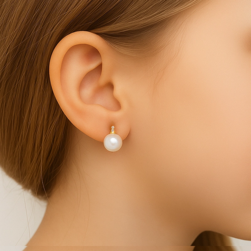 AROS PERLA CULTIVADA 6 MM CIRCON ORO 18 KT - 2