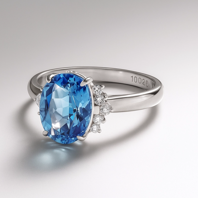 ANILLO TOPACIO AZUL OVALADO TALLA 12 - 2