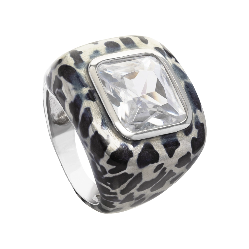ANILLO ESMALTE NEGRO SELLO CON CIRCON #15 - 1