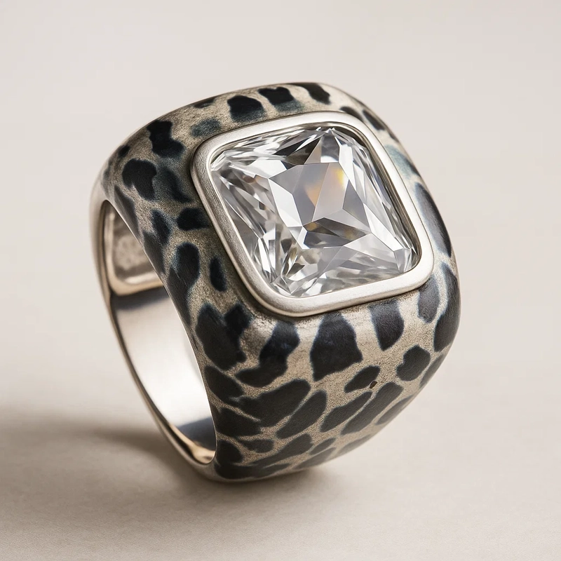 ANILLO ESMALTE NEGRO SELLO CON CIRCON #15 - 2