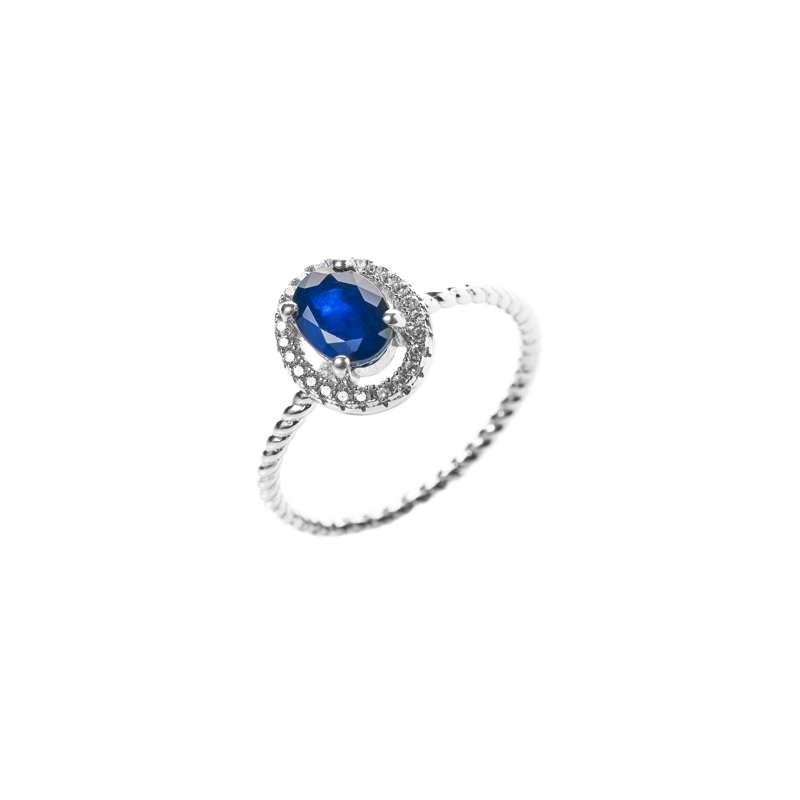 ANILLO ZAFIRO AZUL ENTRELAZADO CON HALO #10 - 1
