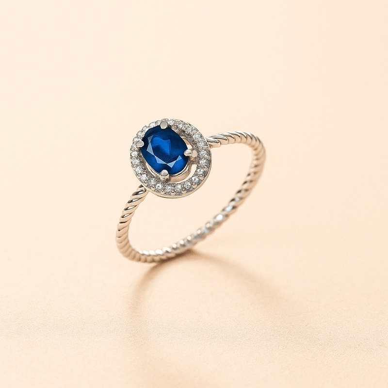 ANILLO ZAFIRO AZUL ENTRELAZADO CON HALO #10 - 3