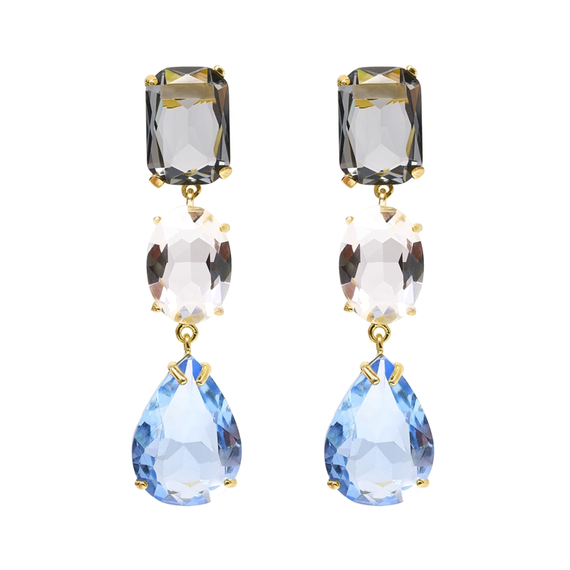 AROS 3 PIEZAS, CIRCON GOTA VINTAGE CAFE/BCO/AZUL - 1