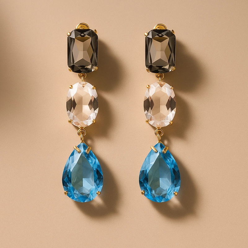 AROS 3 PIEZAS, CIRCON GOTA VINTAGE CAFE/BCO/AZUL - 2
