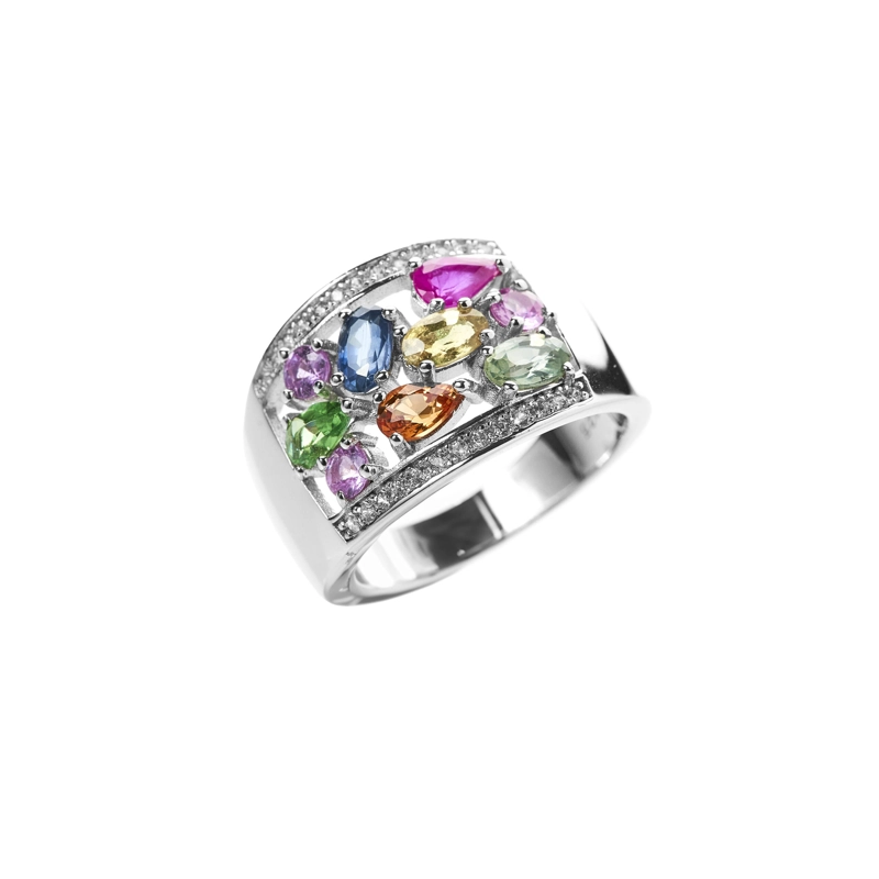 ANILLO ANCHO ZAFIROS DE COLORES #12 - 1