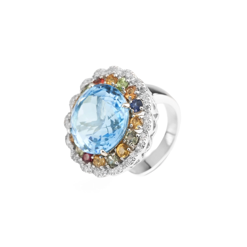 ANILLO DE TOPACIO AZUL Y ZAFIROS DE COLORES #13 - 1