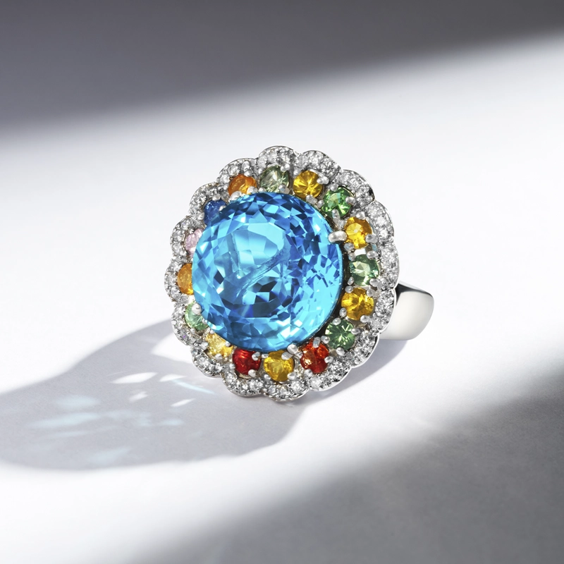 ANILLO DE TOPACIO AZUL Y ZAFIROS DE COLORES #13 - 2