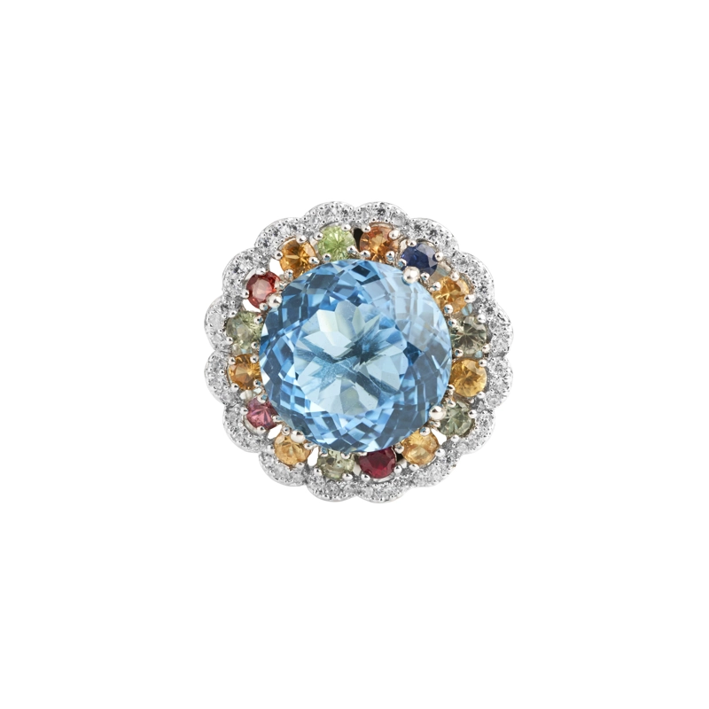 ANILLO DE TOPACIO AZUL Y ZAFIROS DE COLORES #13 - 3