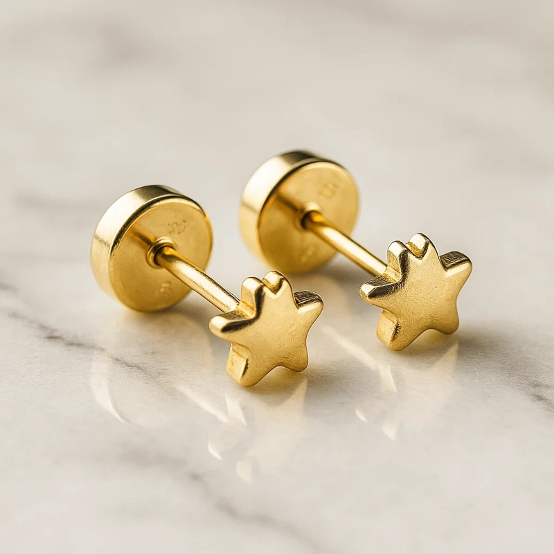 AROS ESTRELLA RECIEN NACIDA ORO AMARILLO 18 KT - 2
