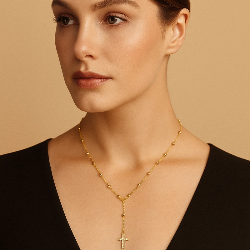 COLLAR ROSARIO DORADO CON CZ - 2