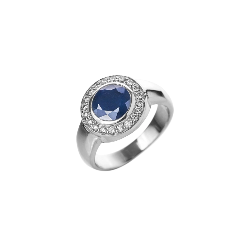 ANILLO DE ZAFIRO AZUL  EN BISEL #17 - 1