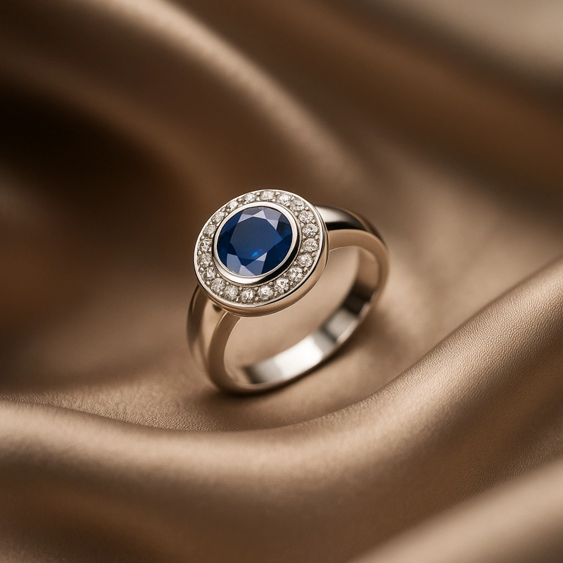 ANILLO DE ZAFIRO AZUL  EN BISEL #17 - 2