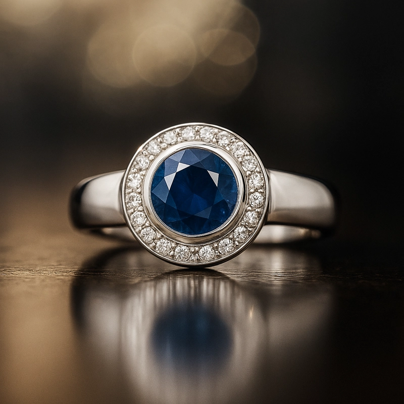 ANILLO DE ZAFIRO AZUL  EN BISEL #17 - 3