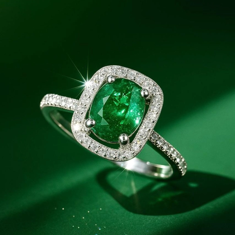 ANILLO ORO ESMERALDA CENTRAL Y DIAMANTES #13 - 2