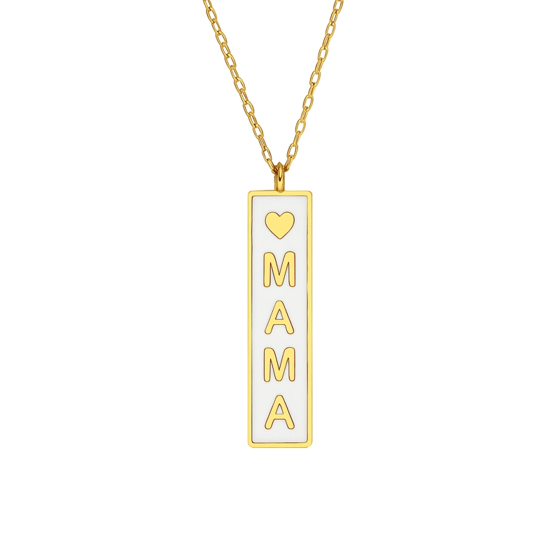 COLLAR VERMEIL CON PLACA MAMA ESMALTE BLANCO