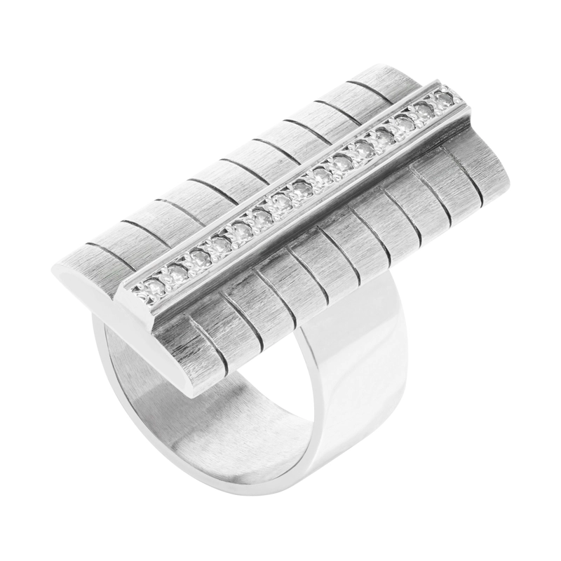 ANILLO ARQUITECTONICO PLATA ENVEJECIDA CON CIRCONES  #15 - 1