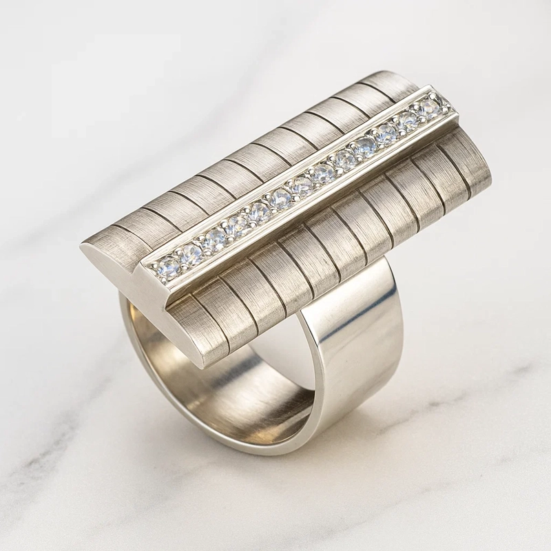 ANILLO ARQUITECTONICO PLATA ENVEJECIDA CON CIRCONES  #15 - 2
